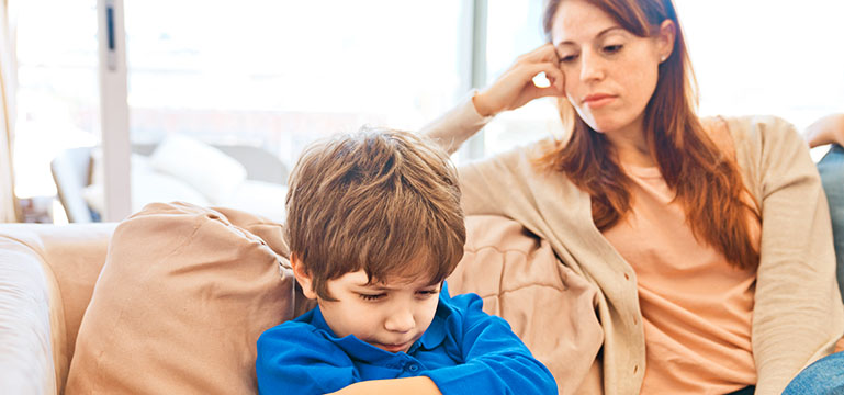 mother coping with upset son