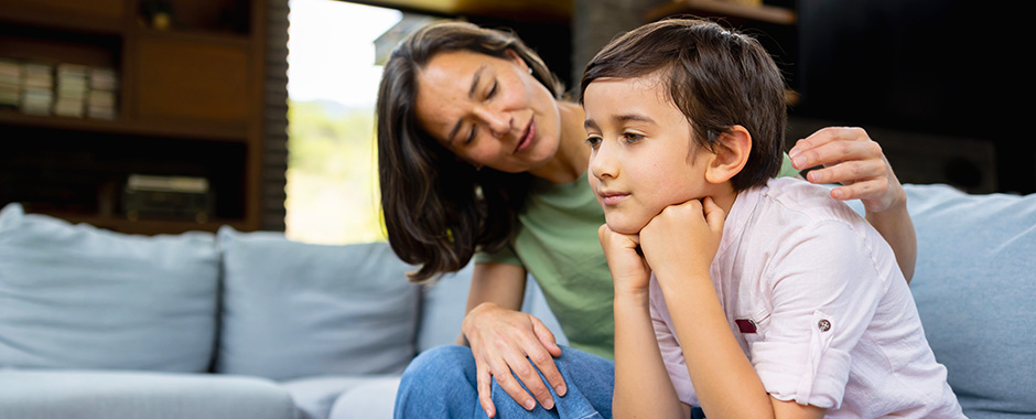 mother and son talking